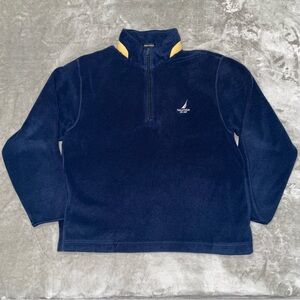 Vintage Nautica Navy Yellow Quarter Zip Fleece Pullover Sweater XXL